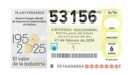 Décimo 53156 del sorteo 16-21/02/2026 Sábado