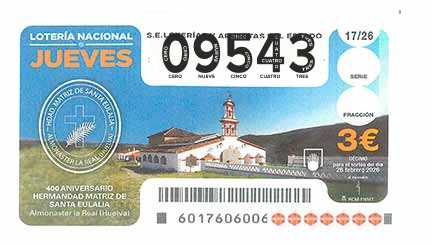 Décimo 09543 del sorteo 17-26/02/2026 Jueves