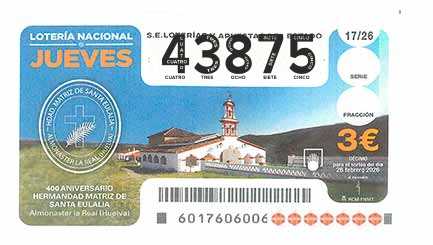 Décimo 43875 del sorteo 17-26/02/2026 Jueves