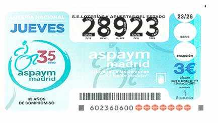 Décimo 28923 del sorteo 23-19/03/2026 Jueves