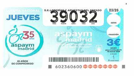 Décimo 39032 del sorteo 23-19/03/2026 Jueves