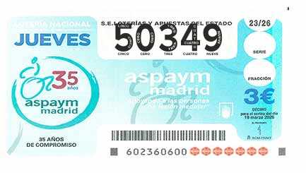 Décimo 50349 del sorteo 23-19/03/2026 Jueves