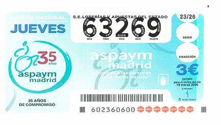Décimo 63269 del sorteo 23-19/03/2026 Jueves