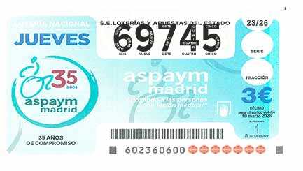 Décimo 69745 del sorteo 23-19/03/2026 Jueves