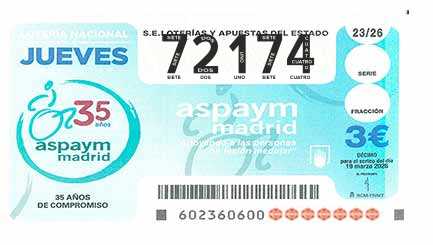 Décimo 72174 del sorteo 23-19/03/2026 Jueves
