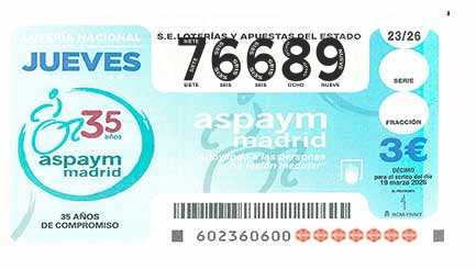 Décimo 76689 del sorteo 23-19/03/2026 Jueves
