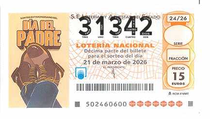 Décimo 31342 del sorteo 24-21/03/2026 Sábado