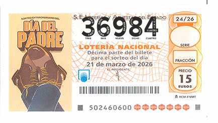 Décimo 36984 del sorteo 24-21/03/2026 Sábado