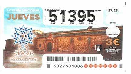 Décimo 51395 del sorteo 27-02/04/2026 Jueves