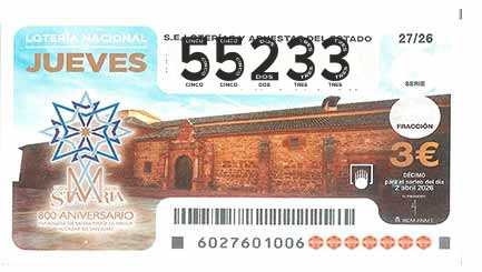 Décimo 55233 del sorteo 27-02/04/2026 Jueves