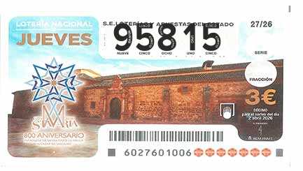 Décimo 95815 del sorteo 27-02/04/2026 Jueves