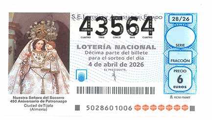 Décimo 43564 del sorteo 28-04/04/2026 Sábado