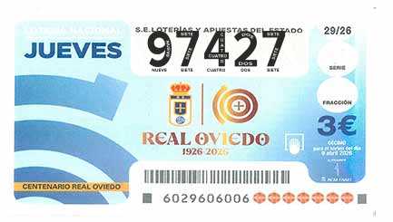 Décimo 97427 del sorteo 29-09/04/2026 Jueves