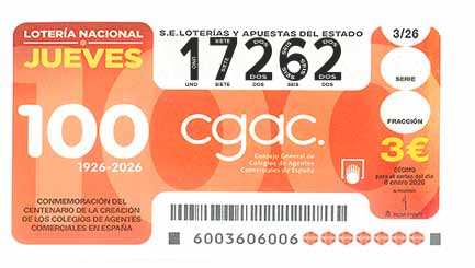 Décimo 17262 del sorteo 3-08/01/2026 Jueves