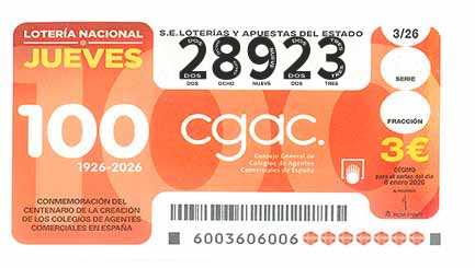 Décimo 28923 del sorteo 3-08/01/2026 Jueves