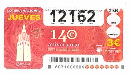 Décimo 12162 del sorteo 31-16/04/2026 Jueves