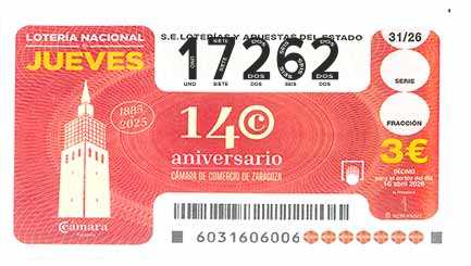 Décimo 17262 del sorteo 31-16/04/2026 Jueves