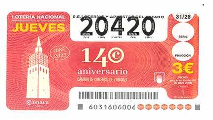 Décimo 20420 del sorteo 31-16/04/2026 Jueves