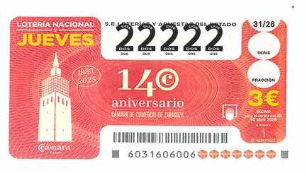 Décimo 22222 del sorteo 31-16/04/2026 Jueves