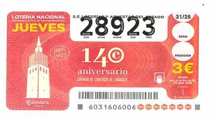 Décimo 28923 del sorteo 31-16/04/2026 Jueves