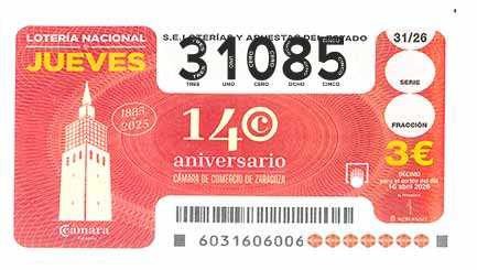 Décimo 31085 del sorteo 31-16/04/2026 Jueves