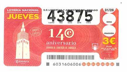 Décimo 43875 del sorteo 31-16/04/2026 Jueves