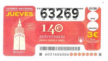 Décimo 63269 del sorteo 31-16/04/2026 Jueves