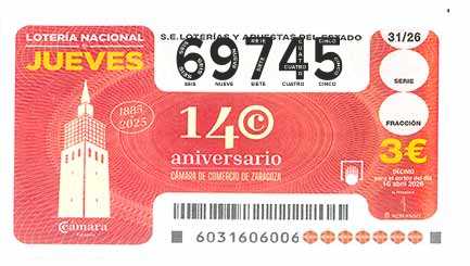 Décimo 69745 del sorteo 31-16/04/2026 Jueves