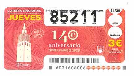Décimo 85211 del sorteo 31-16/04/2026 Jueves