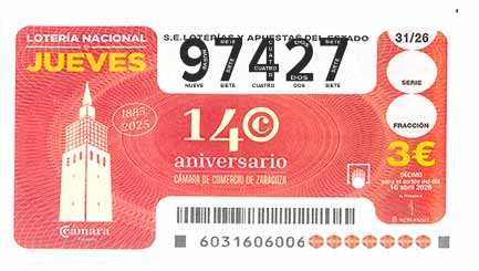 Décimo 97427 del sorteo 31-16/04/2026 Jueves