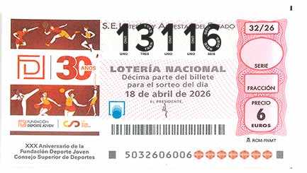 Décimo 13116 del sorteo 32-18/04/2026 Sábado