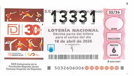 Décimo 13331 del sorteo 32-18/04/2026 Sábado