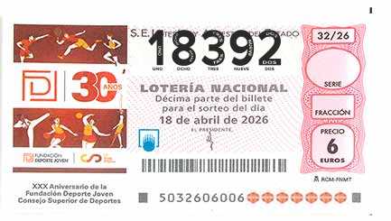 Décimo 18392 del sorteo 32-18/04/2026 Sábado