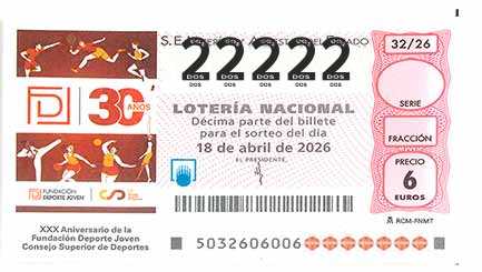 Décimo 22222 del sorteo 32-18/04/2026 Sábado