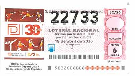 Décimo 22733 del sorteo 32-18/04/2026 Sábado