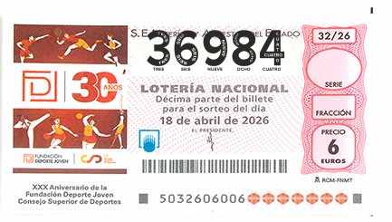 Décimo 36984 del sorteo 32-18/04/2026 Sábado