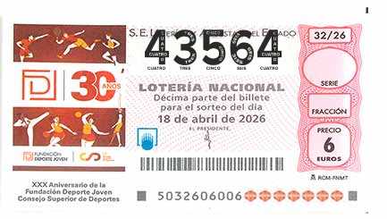 Décimo 43564 del sorteo 32-18/04/2026 Sábado