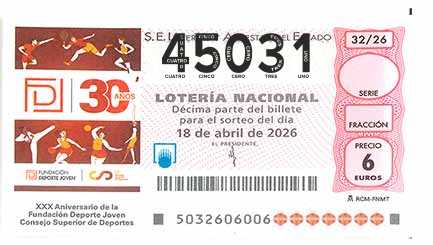 Décimo 45031 del sorteo 32-18/04/2026 Sábado