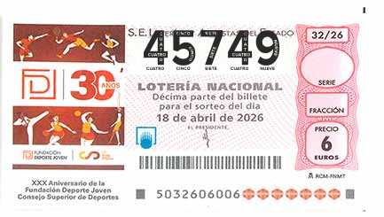 Décimo 45749 del sorteo 32-18/04/2026 Sábado