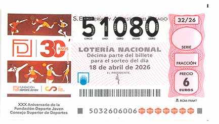 Décimo 51080 del sorteo 32-18/04/2026 Sábado