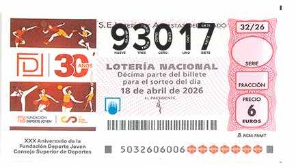 Décimo 93017 del sorteo 32-18/04/2026 Sábado