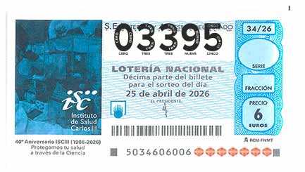 Décimo 03395 del sorteo 34-25/04/2026 Sábado