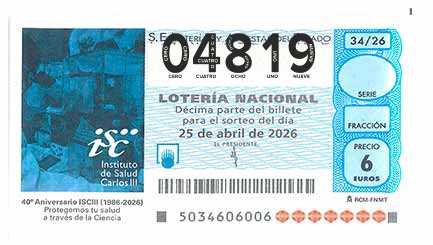 Décimo 04819 del sorteo 34-25/04/2026 Sábado