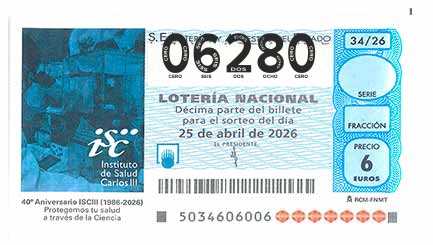 Décimo 06280 del sorteo 34-25/04/2026 Sábado