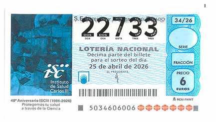 Décimo 22733 del sorteo 34-25/04/2026 Sábado