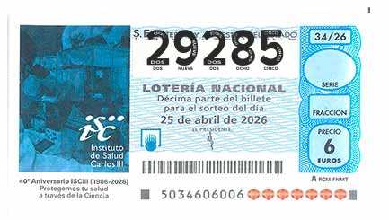 Décimo 29285 del sorteo 34-25/04/2026 Sábado