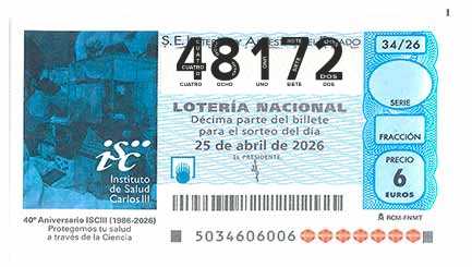 Décimo 48172 del sorteo 34-25/04/2026 Sábado