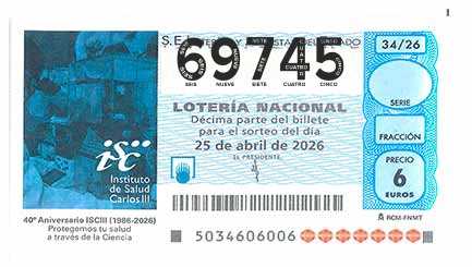 Décimo 69745 del sorteo 34-25/04/2026 Sábado