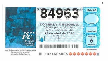 Décimo 84963 del sorteo 34-25/04/2026 Sábado