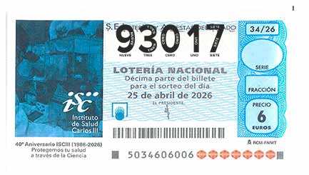 Décimo 93017 del sorteo 34-25/04/2026 Sábado